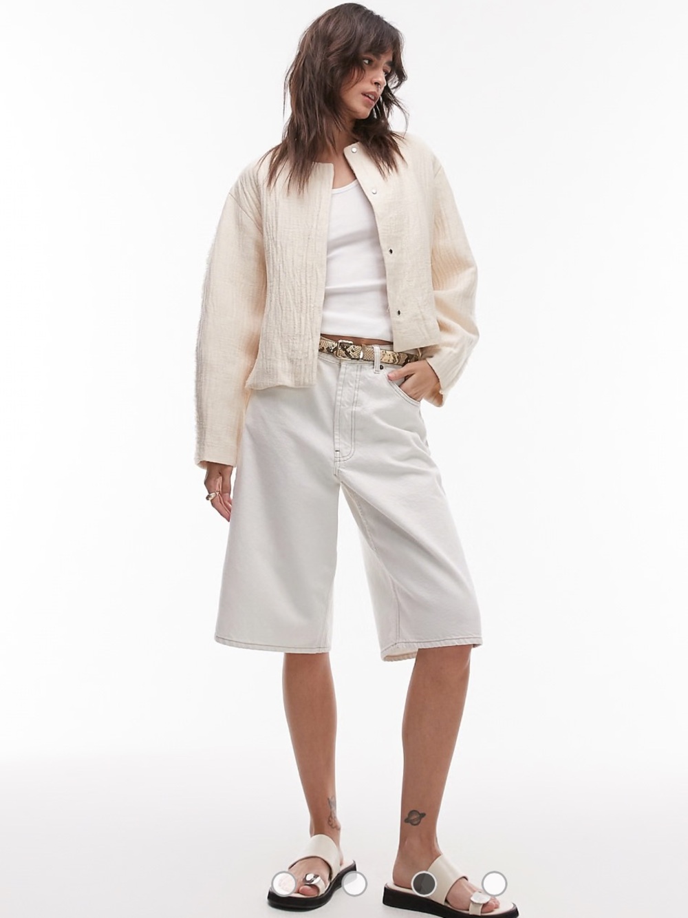 Mango Cream Quilted Snap-Front Bomber Jacket - Picture 2 of 7